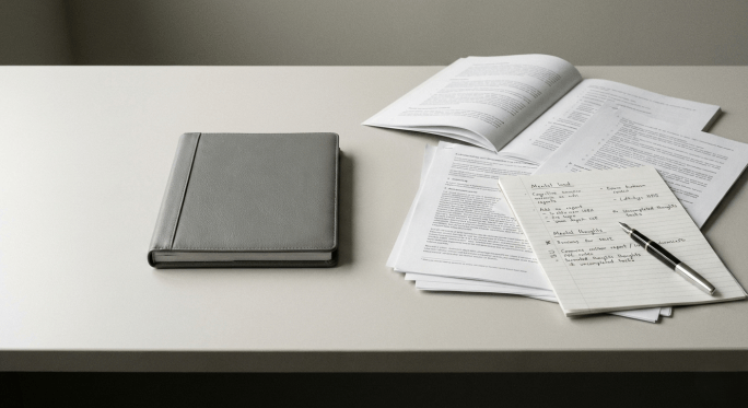 Imagen conceptual que representa saturación mental y desorden decisional en un contexto de trabajo organizado.